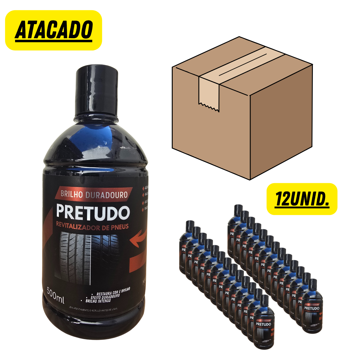PRETUDO - Pretinho para Pneus - 500ml - 12unidades.