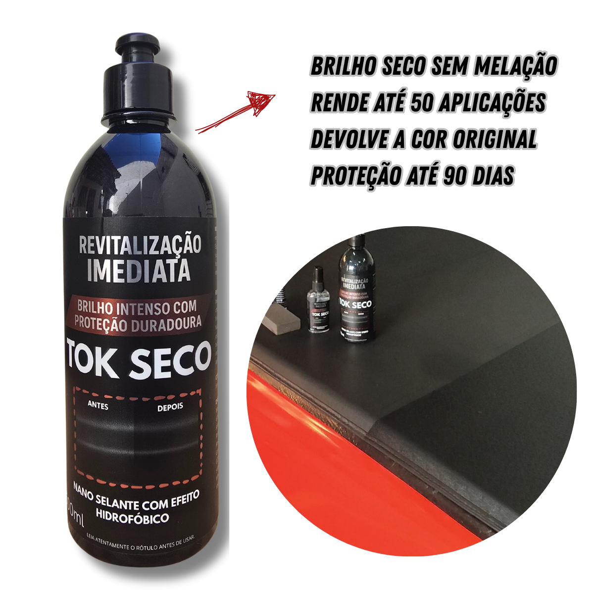 TOK SECO - Revitalizador de Plásticos e Borracha - Nano Selante em 500ml - 12 unidades.