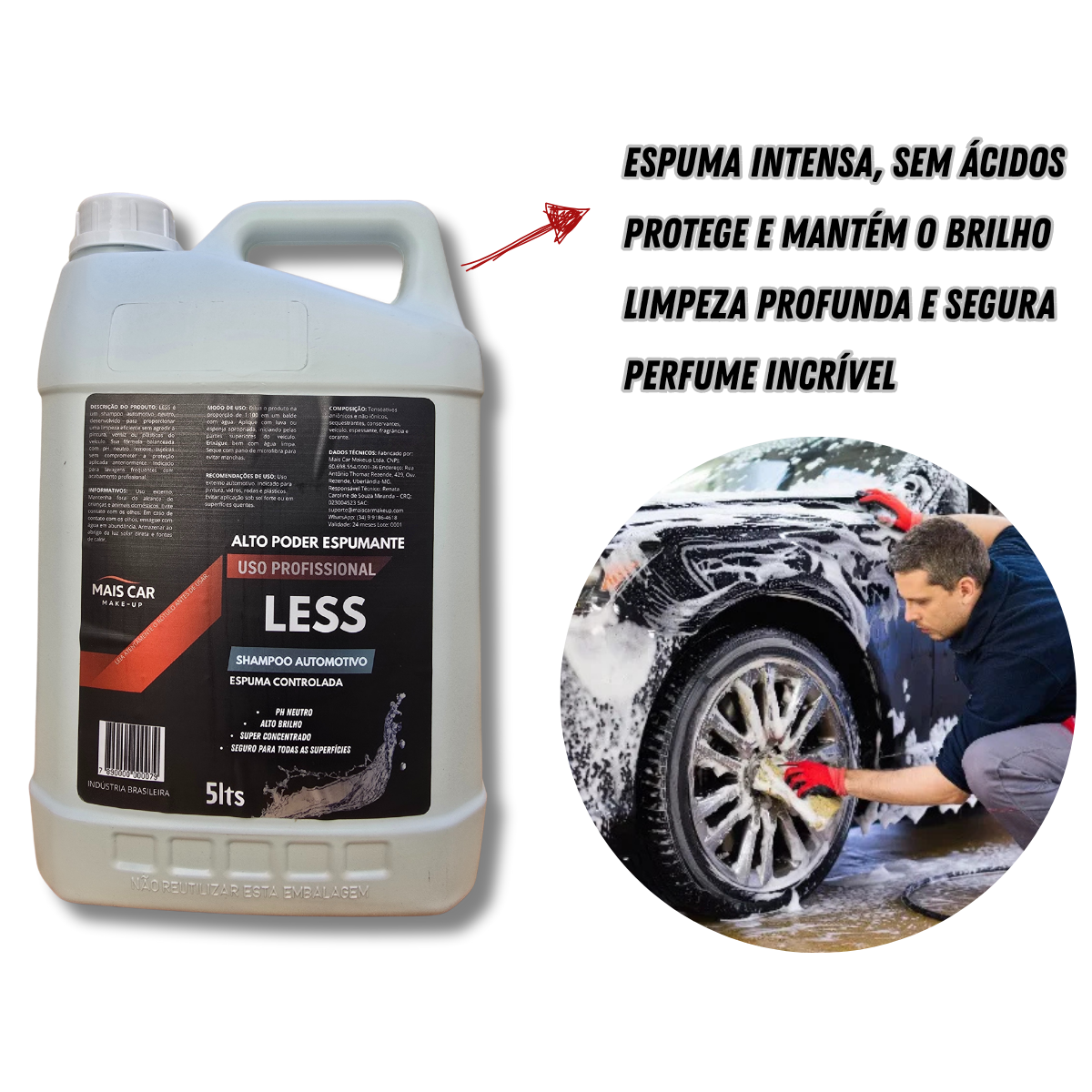 LESS - Shampoo Automotivo - Auto Brilho - 5 Litros