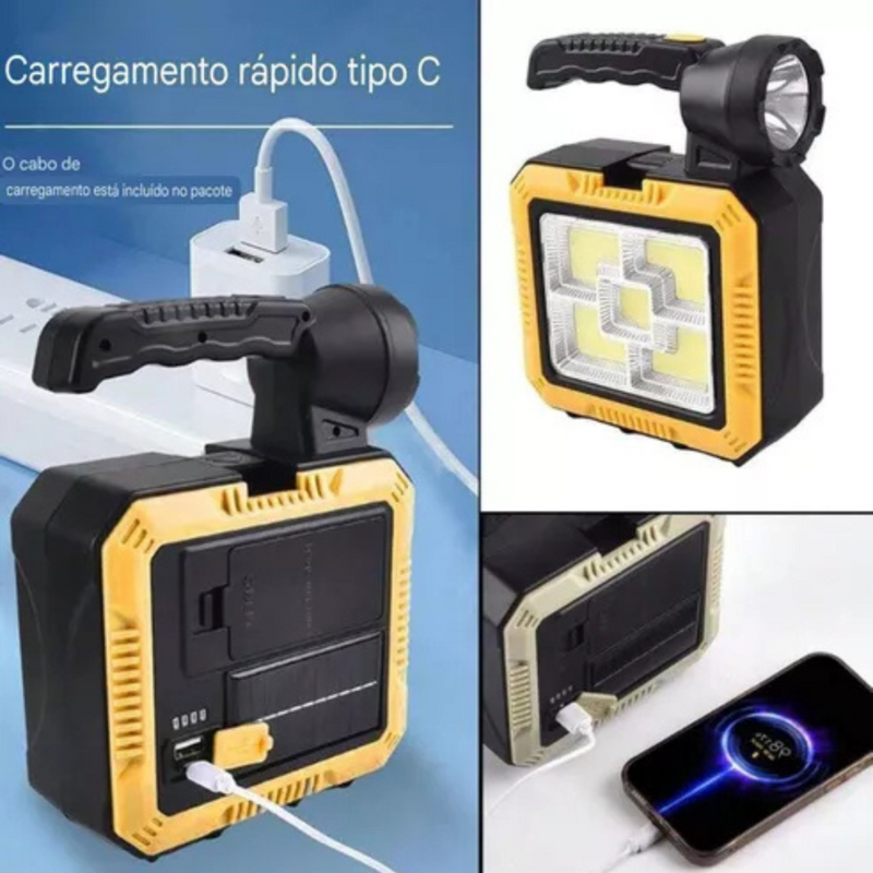 Lanterna LED Multifuncional Solar e USB com PowerBank