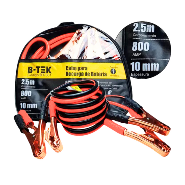 Cabo Carga Bateria 2.5m 800 Amperes 10mm Shupeta Automotivo